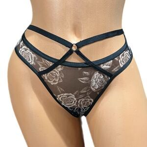 Victoria's Secret Very Sexy Black Floral Strappy Lace Thong